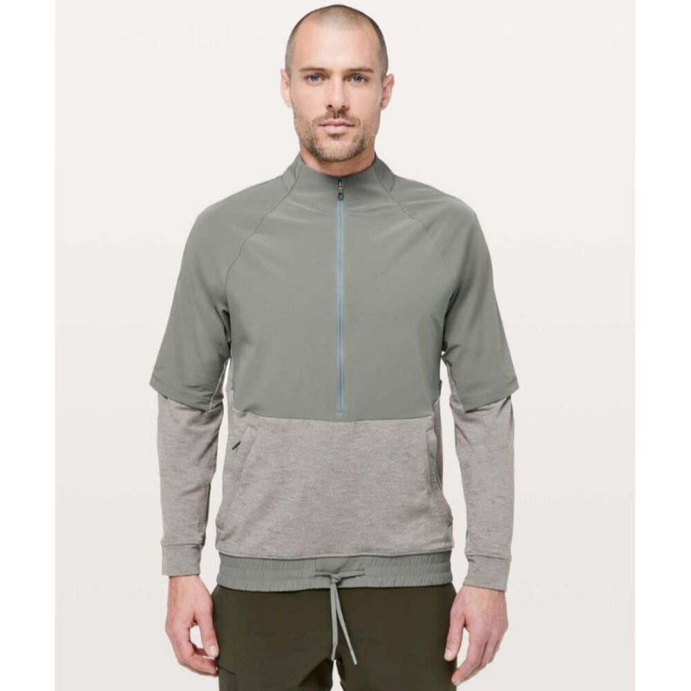Lululemon Train On Site Pullover Jacket Men Sz M Sage Gray 1/2 Zip‎ Sweatshirt